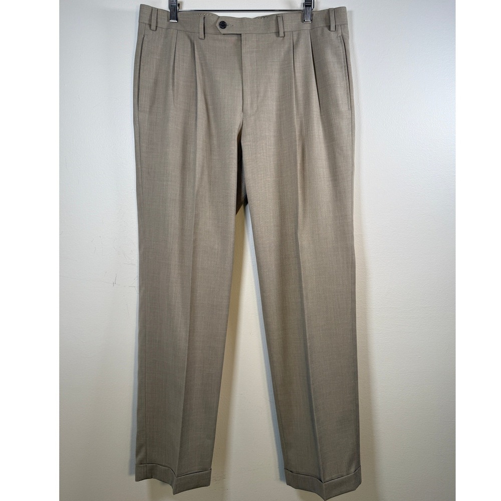 Lauren‎ Ralph Lauren Mens 36x32 Tan Khaki Double Pleated Cuffed Dress Pants